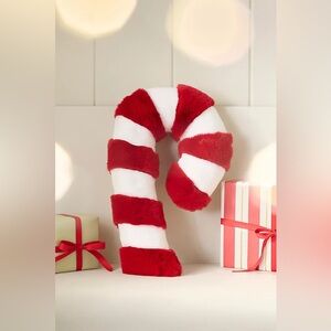 New Anthropologie Christmas Faux Fur Candy Cane-Shaped Pillow